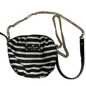 Kate Spade Crossbody Black and White Gold Chain Small Nautical Striped